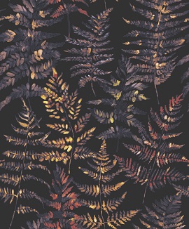 Tapeten als Design Vlies Tapete Farn rotbraun terracotta gelb auf schwarz aus Berlin kaufen